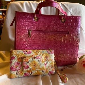 Iridescent hot pink alligator print tote,  handbag, purse  like new!